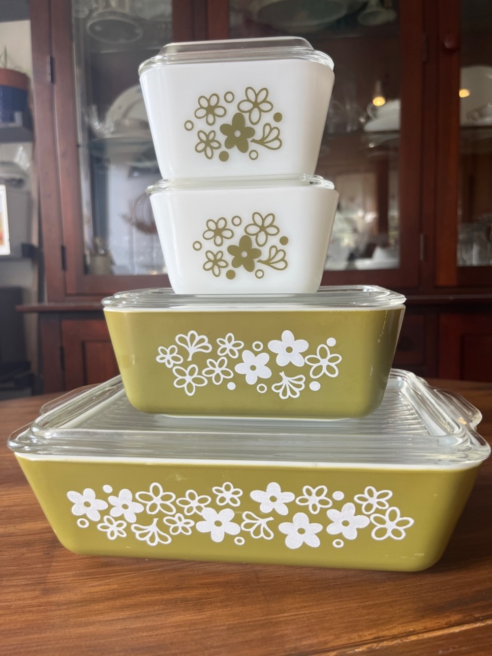 Vintage Pyrex Spring Blossom “crazy daisy” refrigerator dishes fridgies 8 pieces